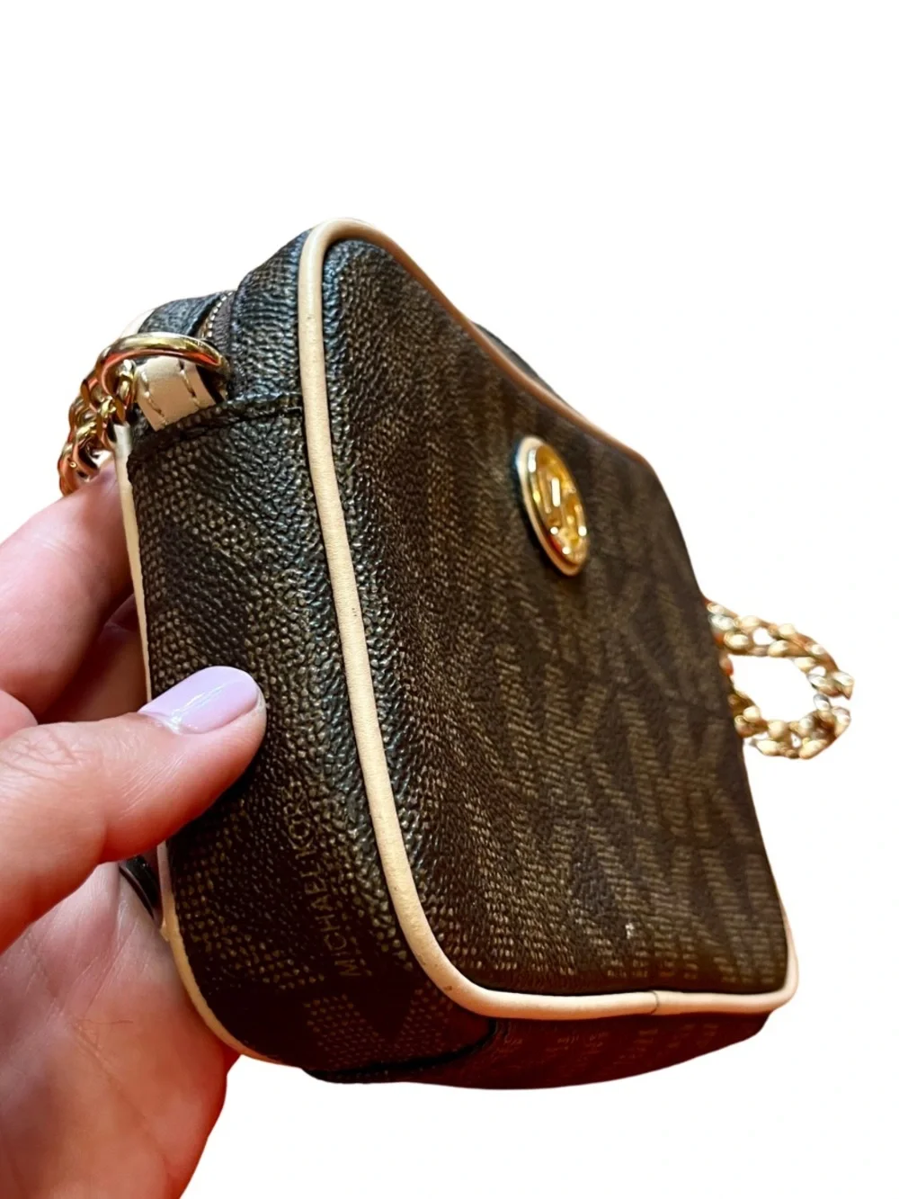 Michael Kors small (mini) crossbody Fulton brown - top zip EUC!